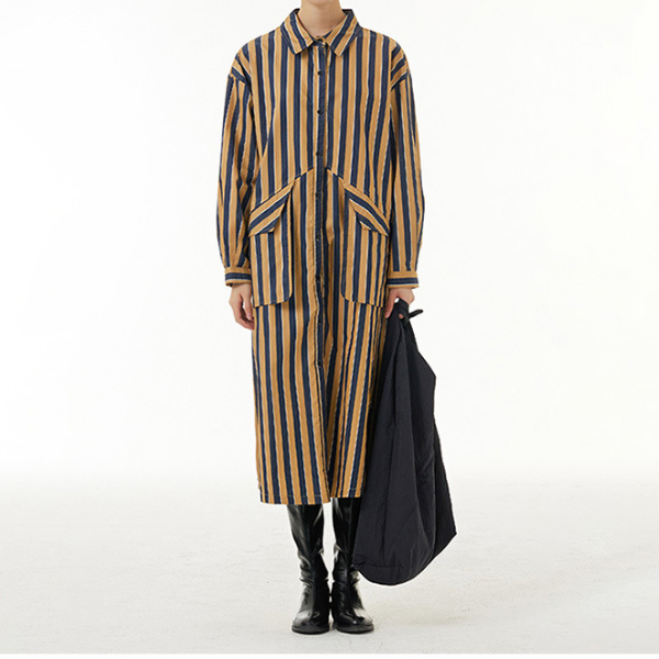 【2color】ストライプシャツワンピース X-349
