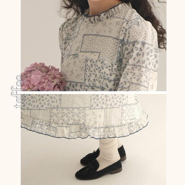 パッチワーク小花柄ロングワンピース《Z00986》