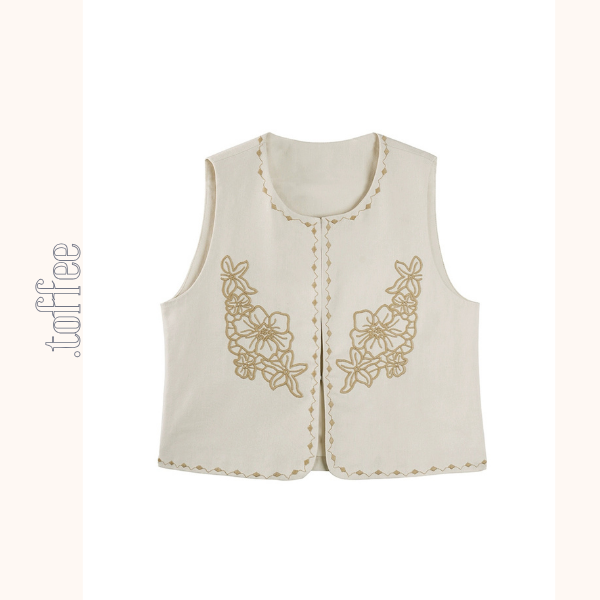ハイビスカス刺繍ベスト&ショートパンツセットアップ《Z01008》