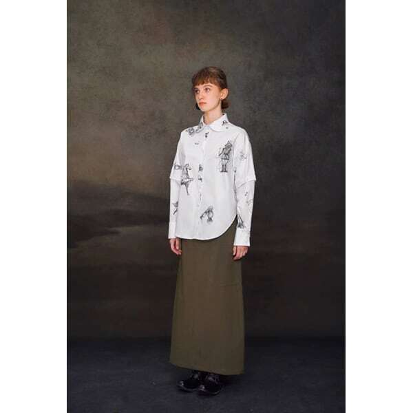 【2color】くるみ割り人形プリント2WAYスリーブシャツブラウス C0108