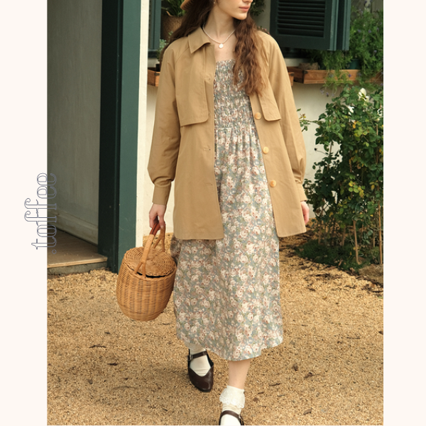 小花柄パフスリーブミモレ丈ワンピース 《Z00745》