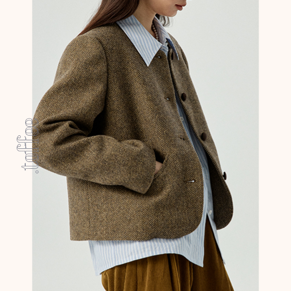 ヘリボーン柄ショートジャケット&プリーツミディスカートのセットアップ Z00481