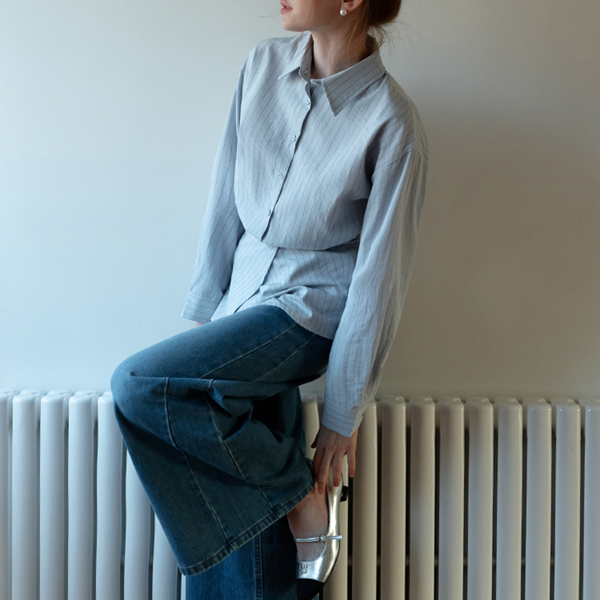 【2color】ストライプ柄ロングスリーブボタンダウンシャツ 《Z00716》