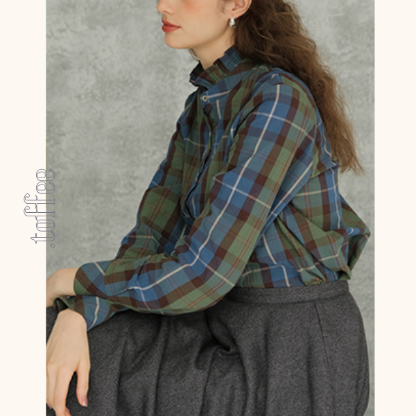 スタンドカラーボタンダウンチェックシャツ  《Z00707》