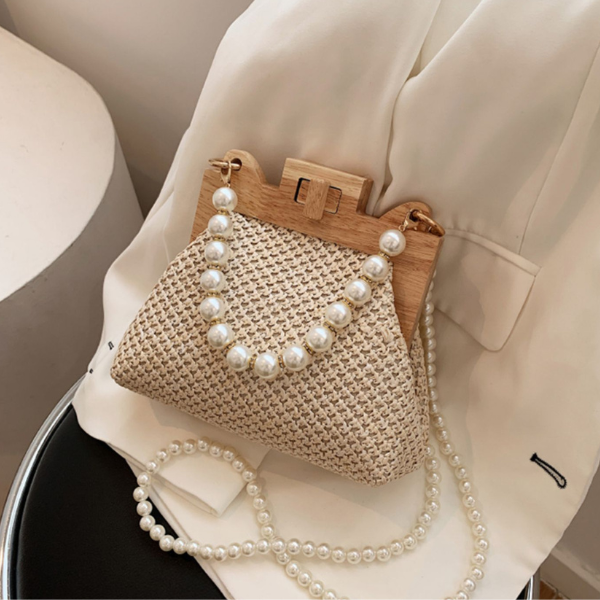 【3color】パールストラップエレガントストローバッグ X-274