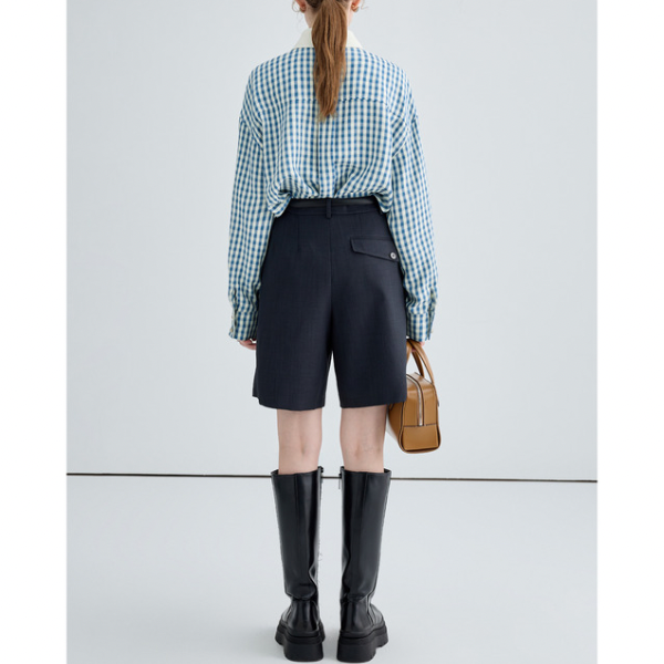 ギンガムチェックのクレリックシャツ X-288