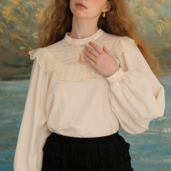 パールデコラティブバルーンスリーブブラウス Z00627