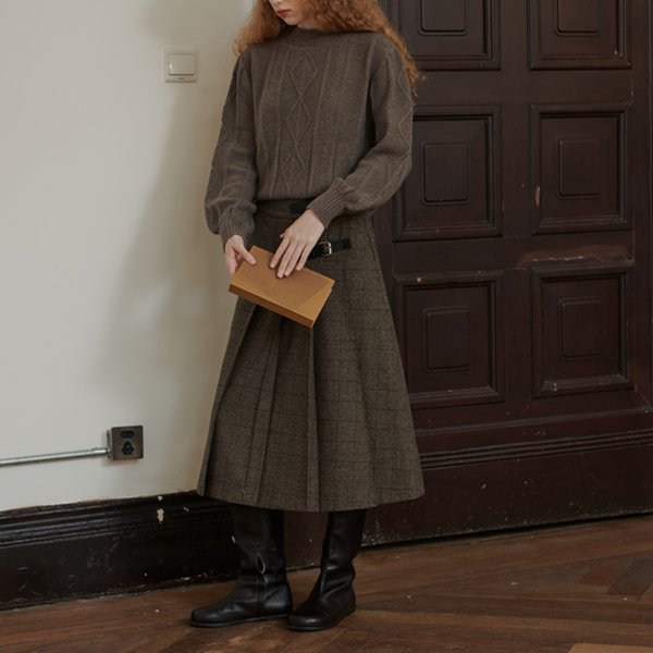 【2color】チェック柄ミモレ丈プリーツスカート Z00565