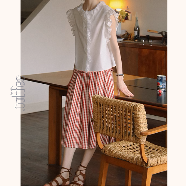 ギンガムチェックハイウエストフレアスカート《Z00882》
