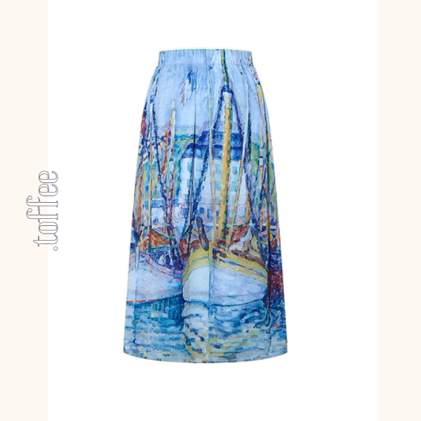 油絵プリントロングシフォンスカート《Z00974》