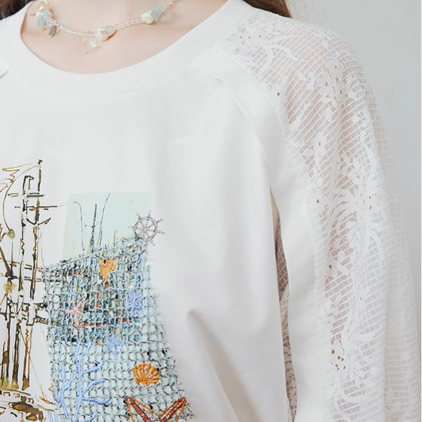 マリンテイストメッシュスリーブトップ《Z00973》