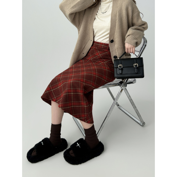 タータンチェックAラインロングスカート X-515