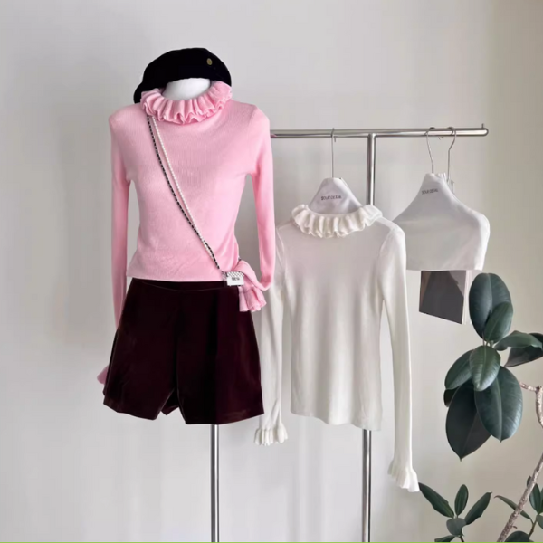 【4color】フリルネックトップ Z00040