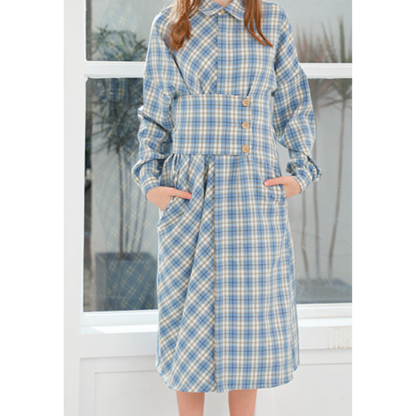 オーバーチェックシャツワンピース w-093