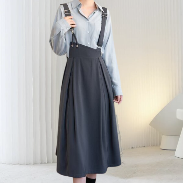 【3color】アシンメトリーサスペンダースカート X-313