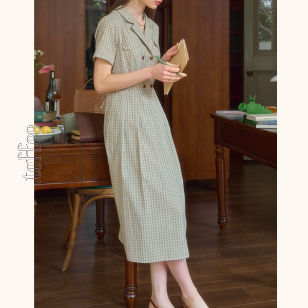 ダブルブレストチェック柄トレンチワンピース《Z00901》