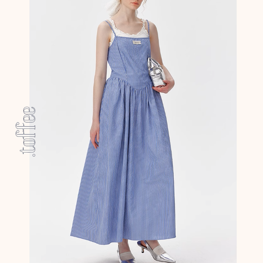 ブルーストライプロングキャミワンピース《Z01015》