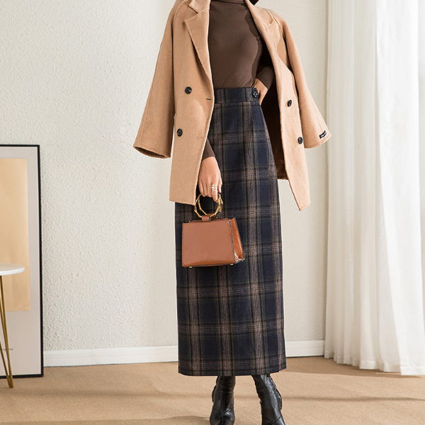 【3color】ダブルチェックエレガントストレートスカート AU-326