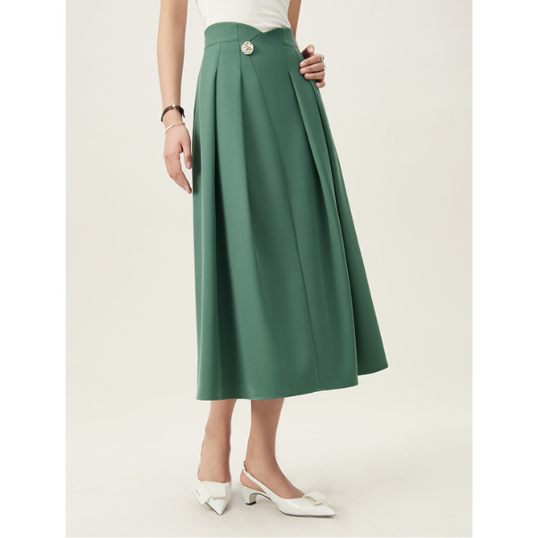 【2color】ゴールドボタン付きハイウエストAラインスカート Z00094