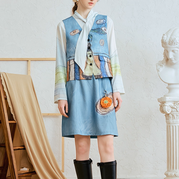 絵画のようなVネックアートベスト《Z01064》