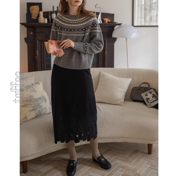 【2color】花柄レースAラインミディ丈スカート《Z00859》