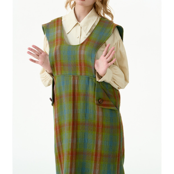 チェックパターンサスペンダースカート X-448