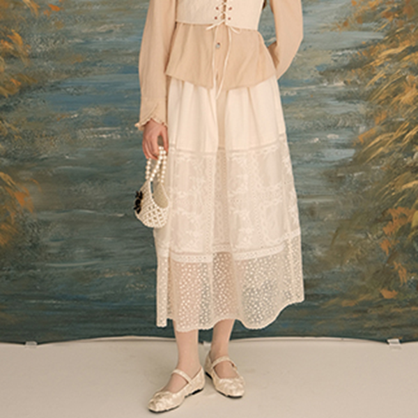 シアーレースミモレ丈スカート 《Z00619》
