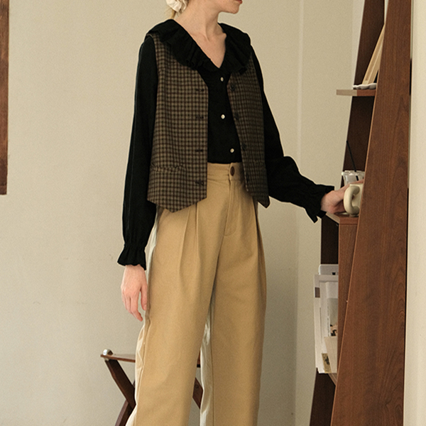 ブラウンチェック柄シングルブレストベスト Z00507