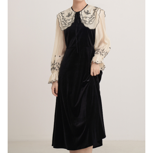 フレンチラペルエレガントワンピース w-166