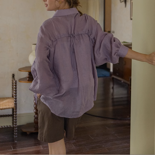 【4color】ランタンスリーブオーバーサイズシアーシャツ《Z00863》