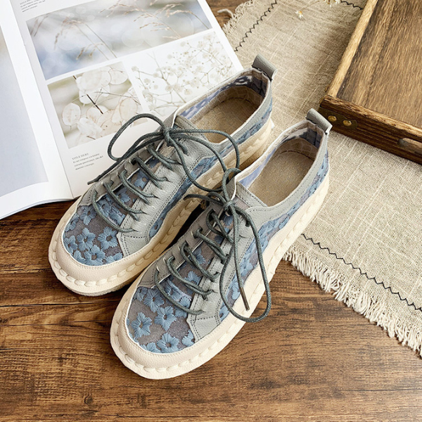 【2color】フラワーエンブロイダリーレトロシューズ AU-131