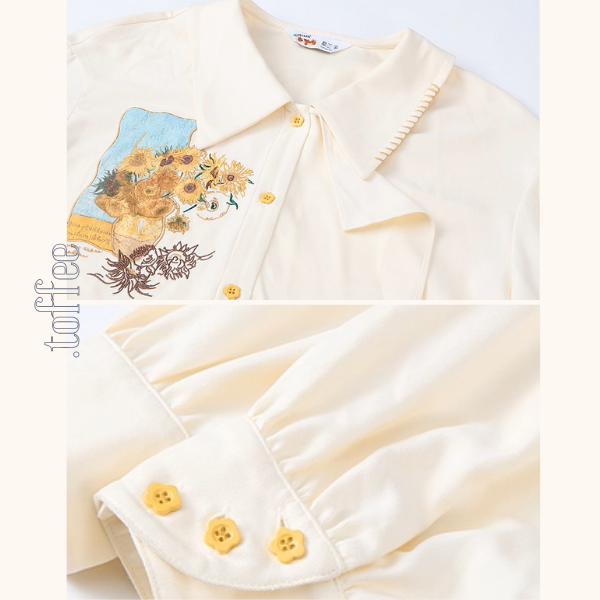 ひまわりの詩を纏うアップリケシャツ《Z01127》