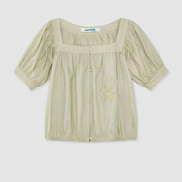 【2color】刺繍うさぎのスクエアネックブラウス《Z01046》