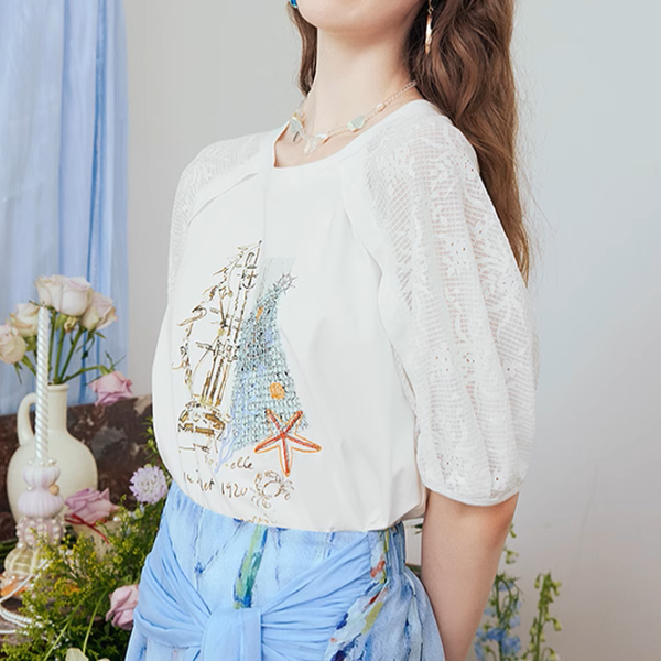 マリンテイストメッシュスリーブトップ《Z00973》