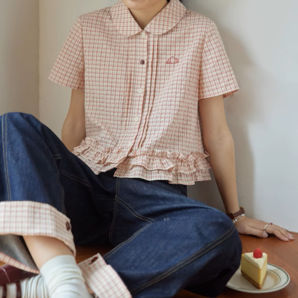 ラッフルヘムクロップドチェックシャツ《Z01021》