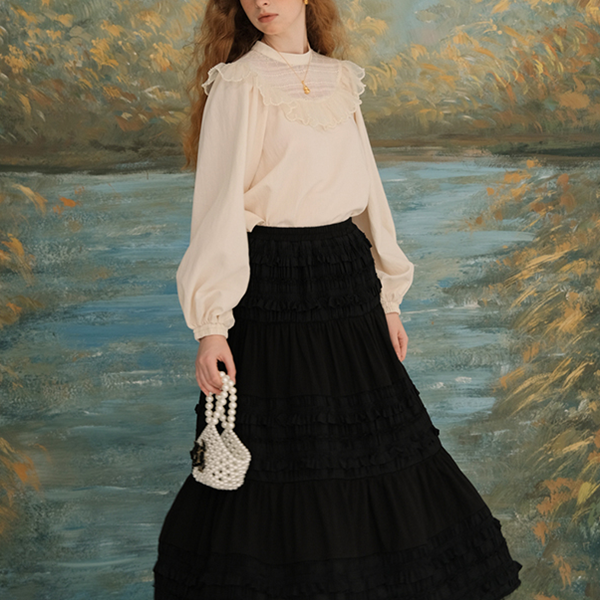 パールデコラティブバルーンスリーブブラウス Z00627