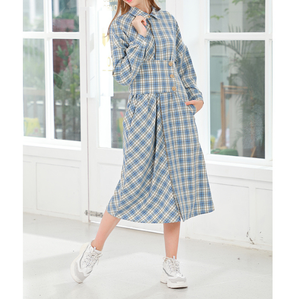 オーバーチェックシャツワンピース w-093