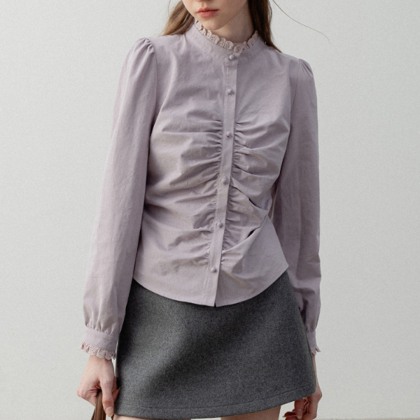 パール&レースネックシャーリングロングスリーブシャツ 《Z00721》