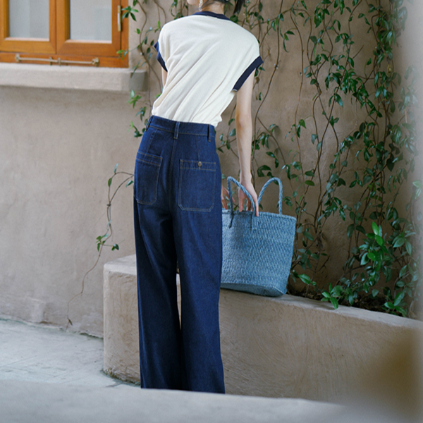 インディゴブルーワイドデニムパンツ Z00404