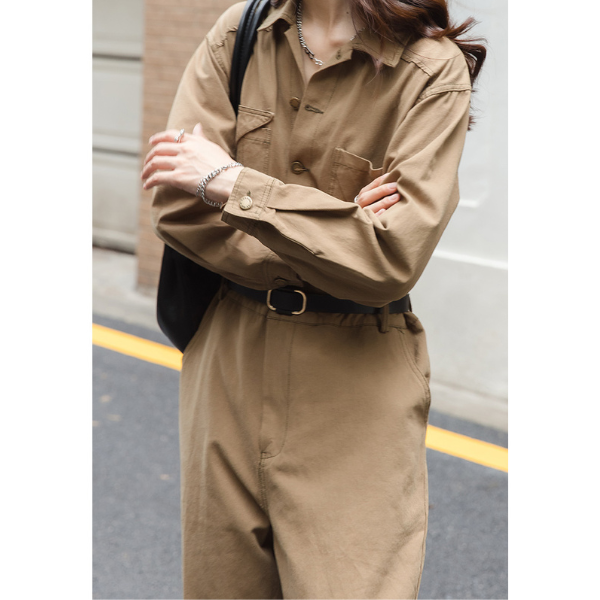 【2color】ウエストベルトメンズライクジャンプスーツ AU-224