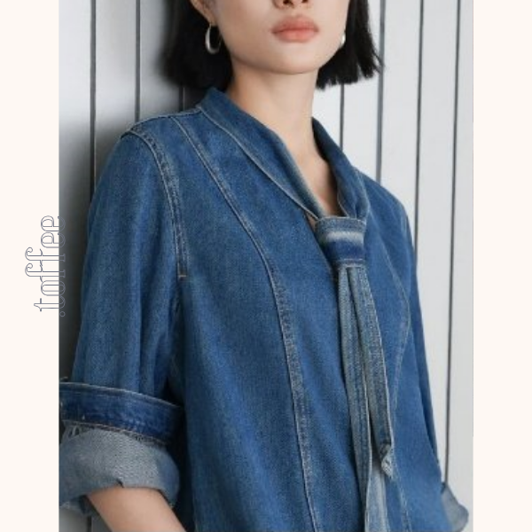 リボンタイ付きウォッシュドデニムシャツ Z00611