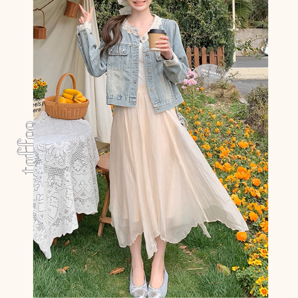 花咲く朝のレース付きデニムジャケット《Z01153》