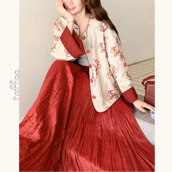 花咲く情景のセットアップ/花柄トップス&マキシスカート《Z01151》