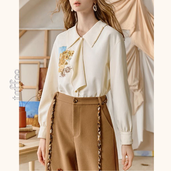 ひまわりの詩を纏うアップリケシャツ《Z01127》