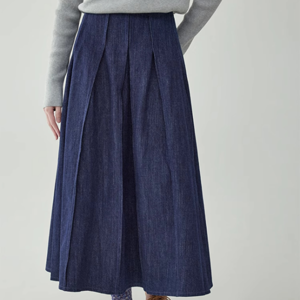ポケット付きロングデニムプリーツスカート 《Z00732》