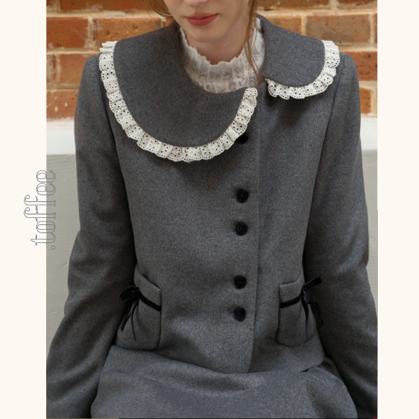 リボン&レースジャケット&Aラインミディ丈フレアスカートセットアップ 《Z00782》