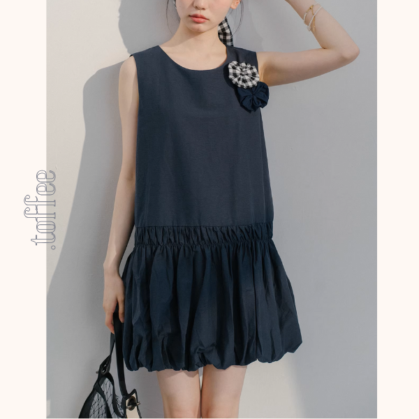 【2color】ふんわり咲く花モチーフのバルーンワンピース《Z01073》