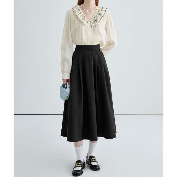 ハイウエストドレープAラインプリーツスカート Z00030