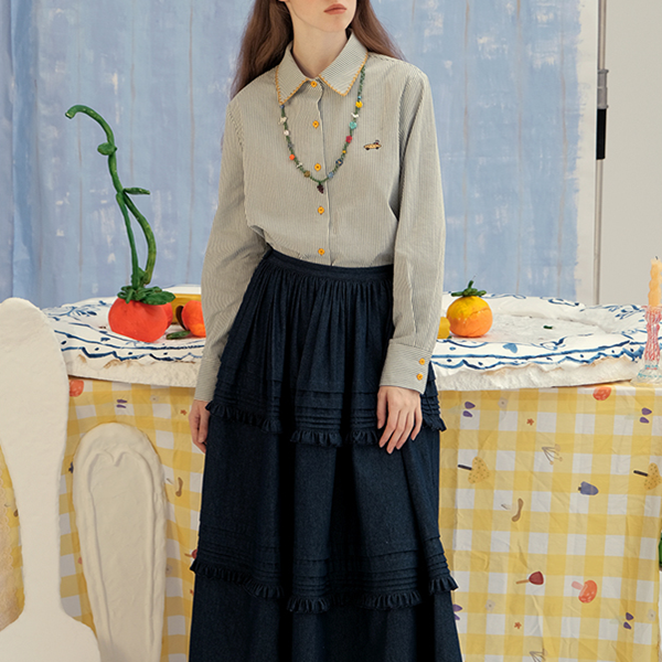 グリーンストライプスリムシャツ Z00604