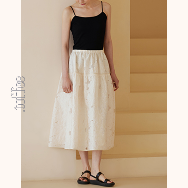 花柄レースミモレ丈スカート Z00424